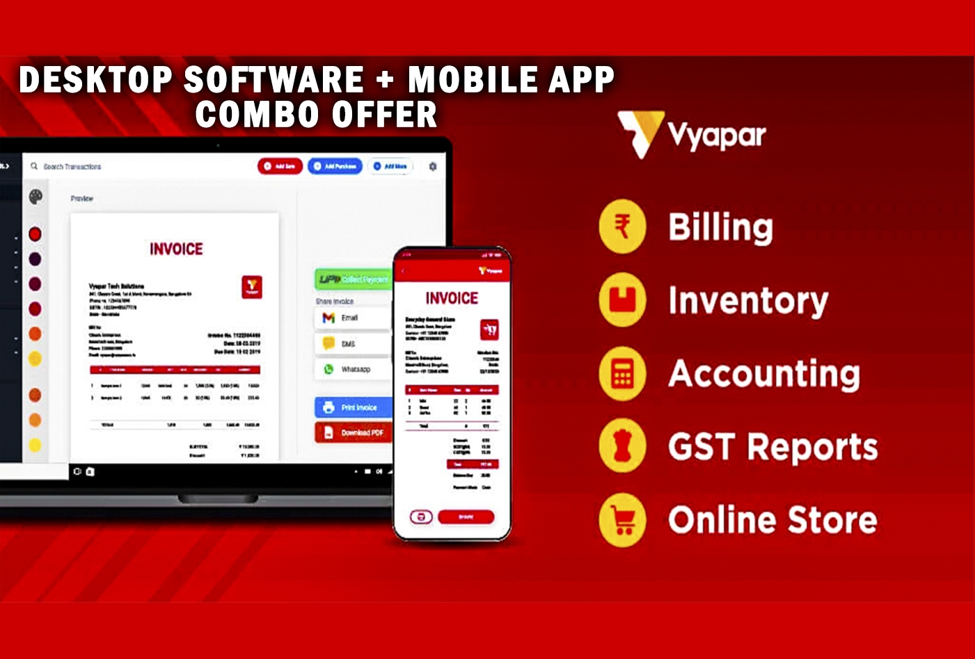 Vyapar - Billing Desktop + Mobile App GST Invoice Maker Lifetime Combo Offer